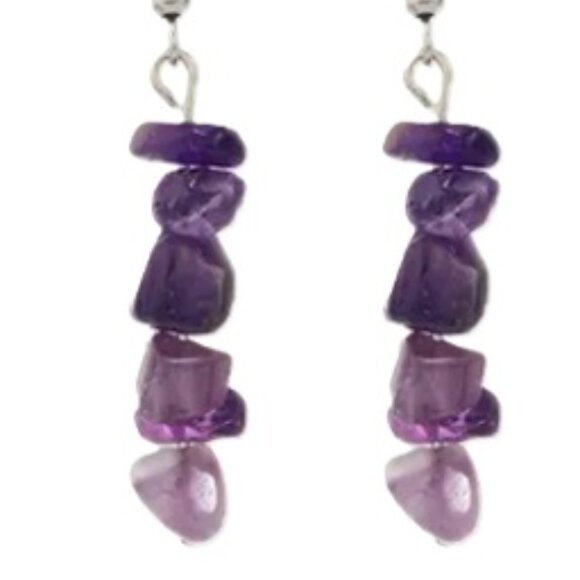 d'Vine Products Jewelry - Bohemian Fashion Handcrafted Long Drop Earrings with Natural Amethyst Stones
